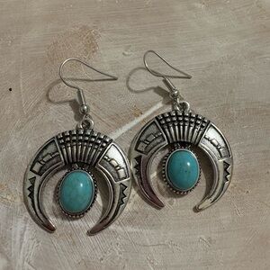 Silver and Turquoise Crescent Earrings